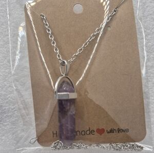 Handmade Silver Amethyst Pendant Necklace - Purple